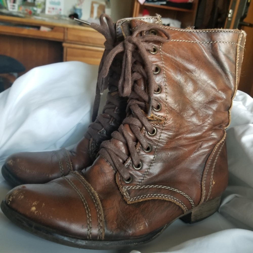 Steve Madden Brown Leather Troopa Combat Boots